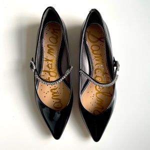 Sam Edelman Rally Crystal Mary Jane Pointed Toe Flats Black Patent